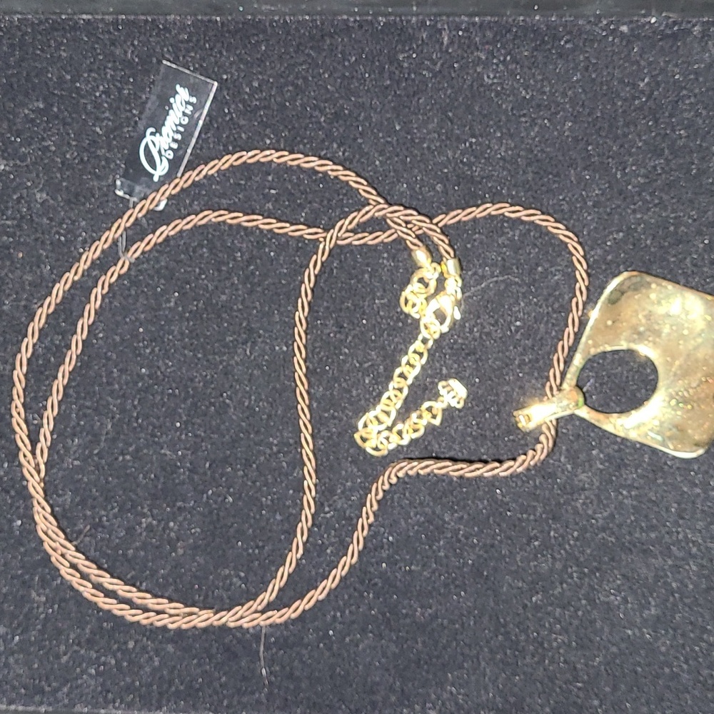Premier Designs 36" brown rope necklace with 4" extension, gold pendant